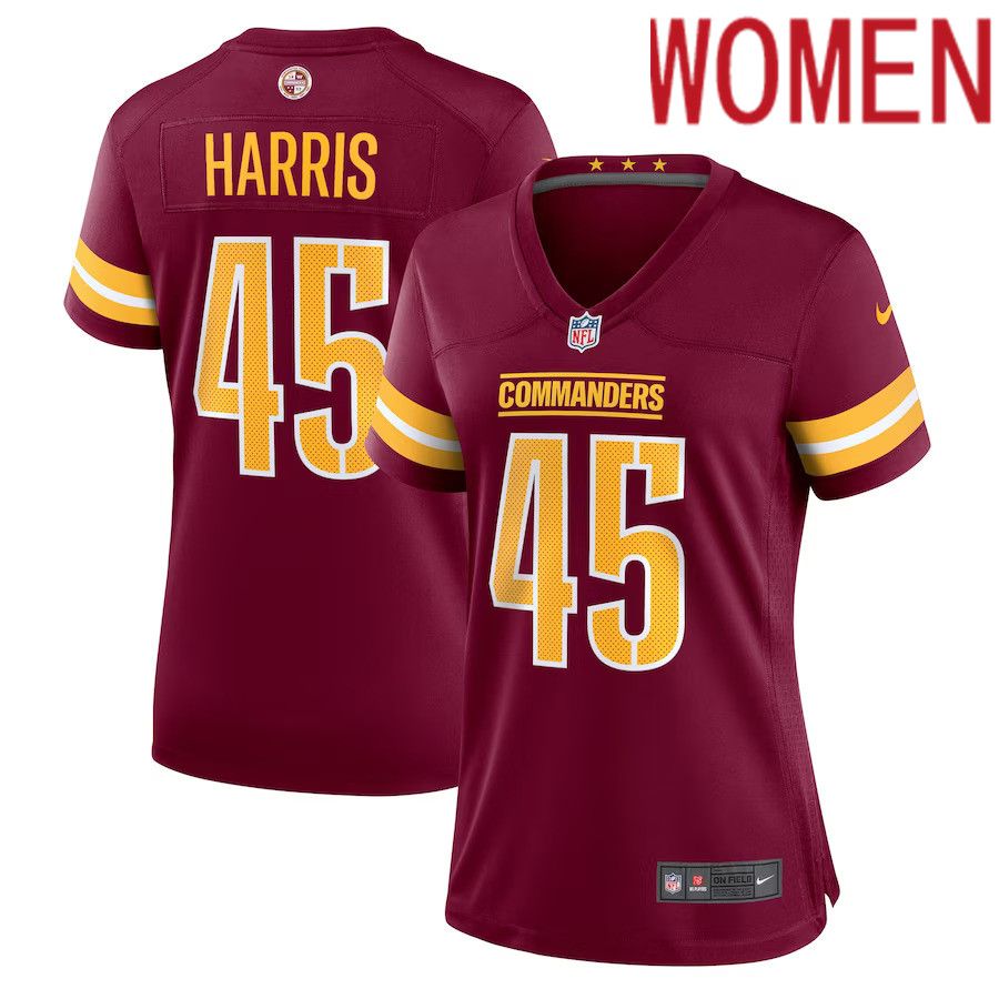 Women Washington Commanders 45 De Jon Harris Nike Burgundy Game Player NFL Jersey
